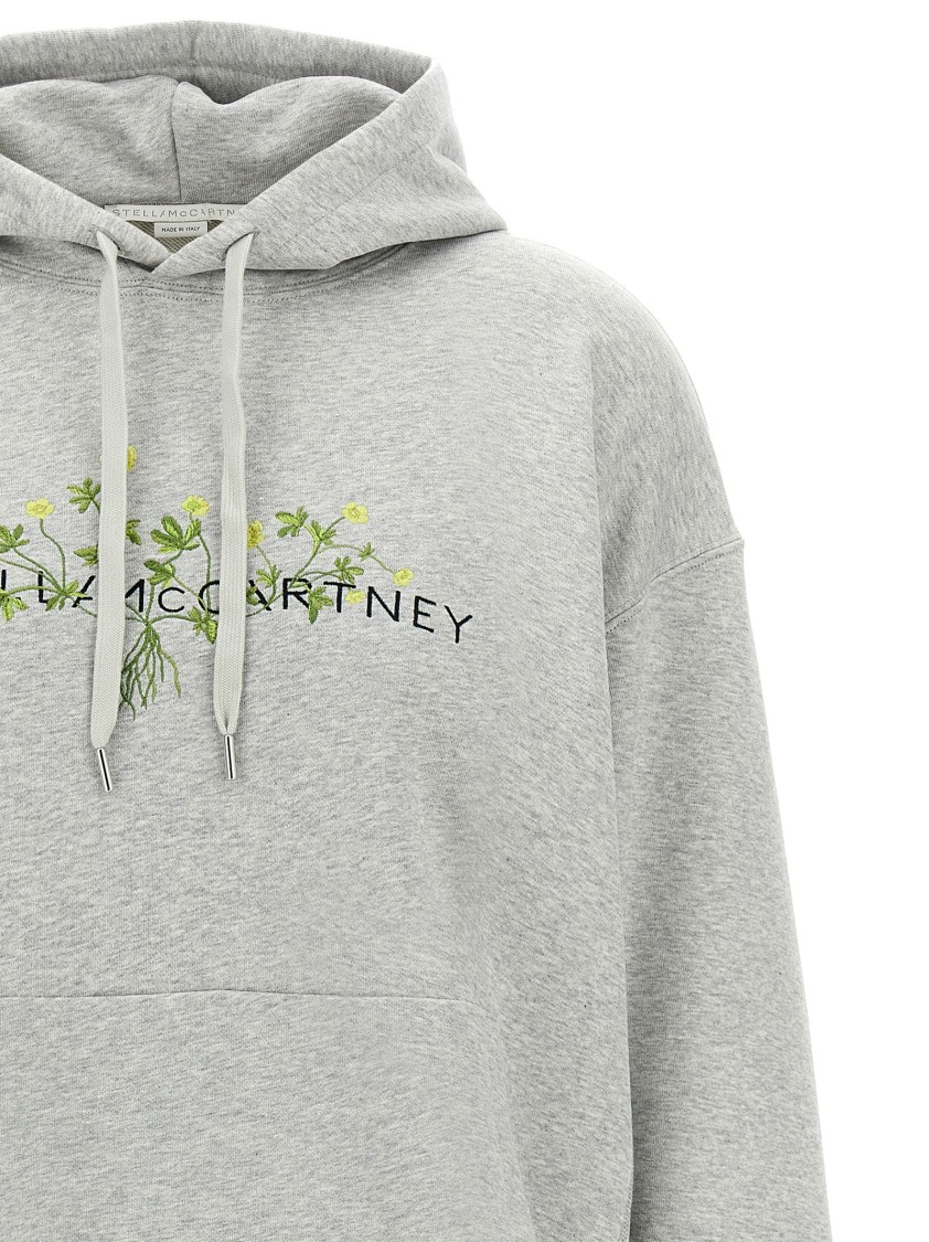 Stella Mccartney Brushed Cotton Hoodie With Front Logo Embroidery In Gray