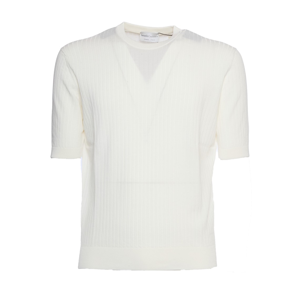 Settefili Cashmere Mezza Manica Girocollo High Gauge T-shirt In White