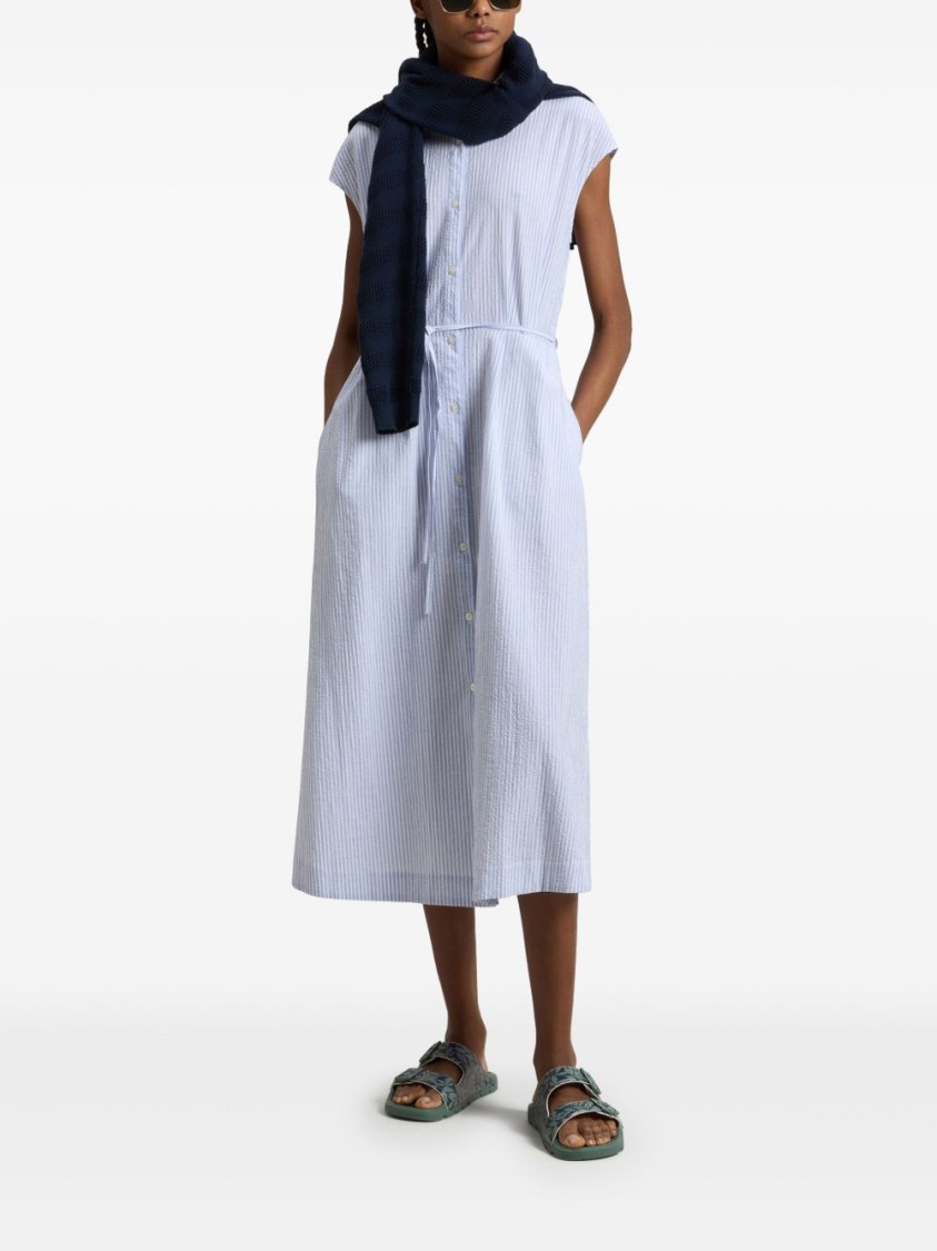 Woolrich Button-down Midi Dress With Fitted Waist And Flowing Skirt In Blue