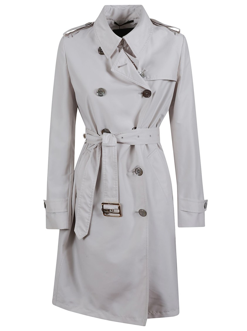 Moorer Double-breasted Mid-thigh Trench Coat With Belted Waist In White