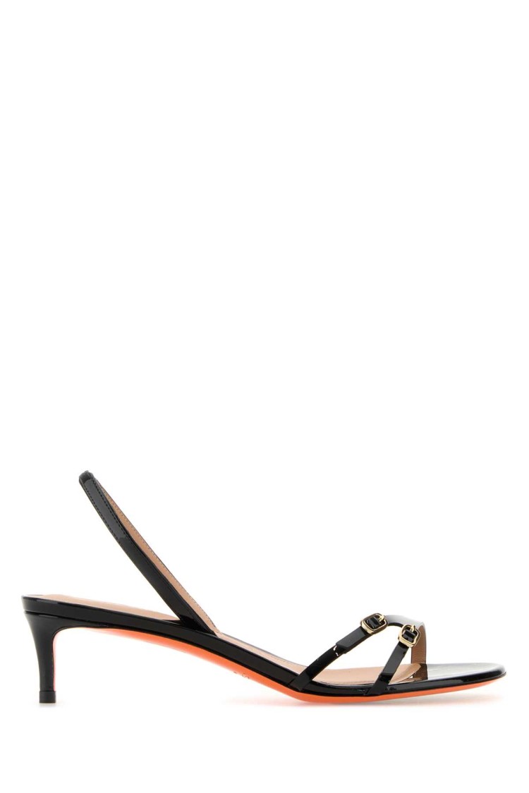 Santoni Black Leather Virna Sandals In Red