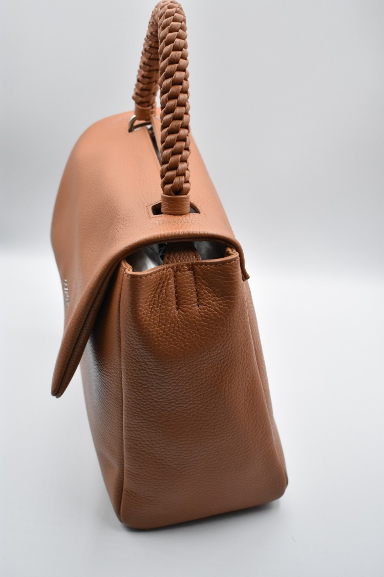 Orciani Structured Brown Leather Sigaro Handbag In Brown