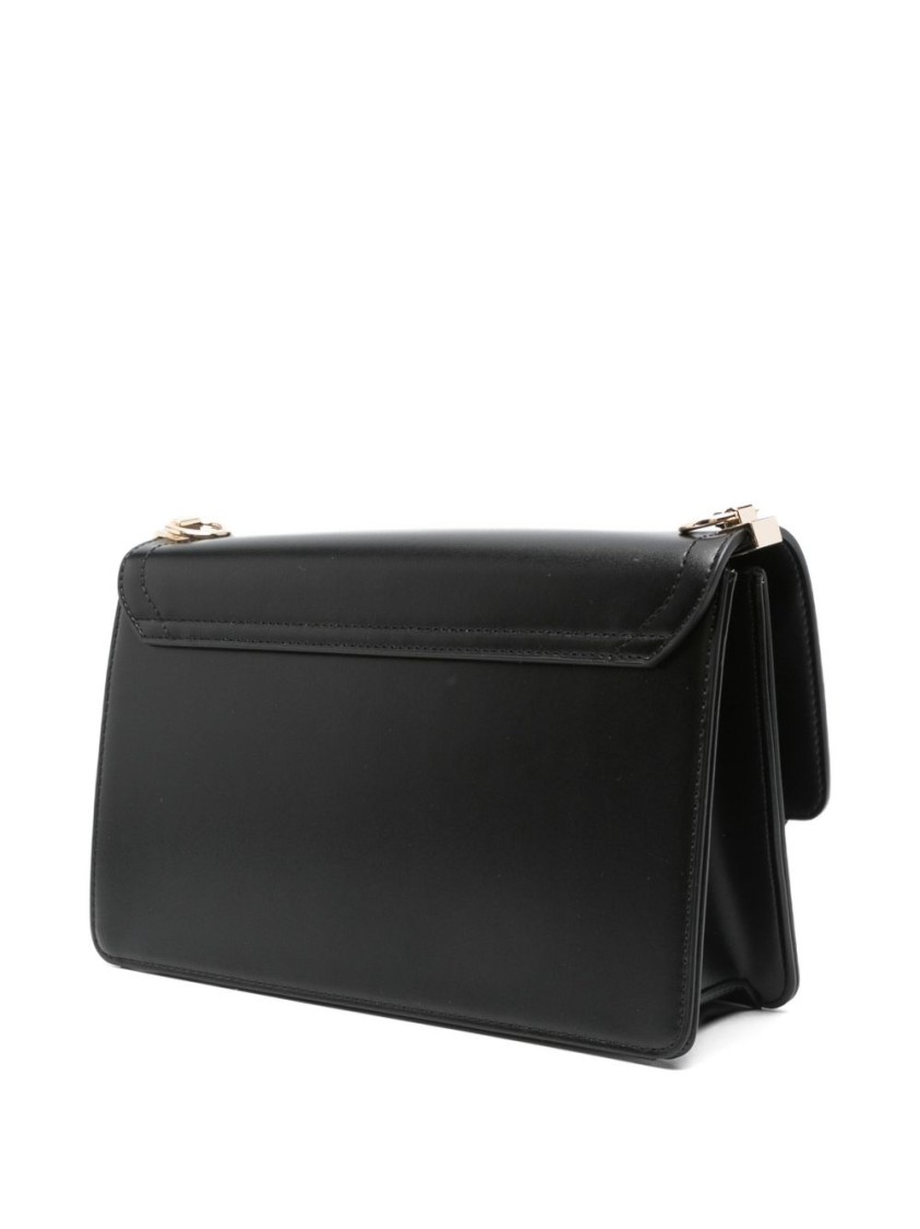 Twinset Twin-set Structured Black Shoulder Bag With Gold-tone Clasp In Black