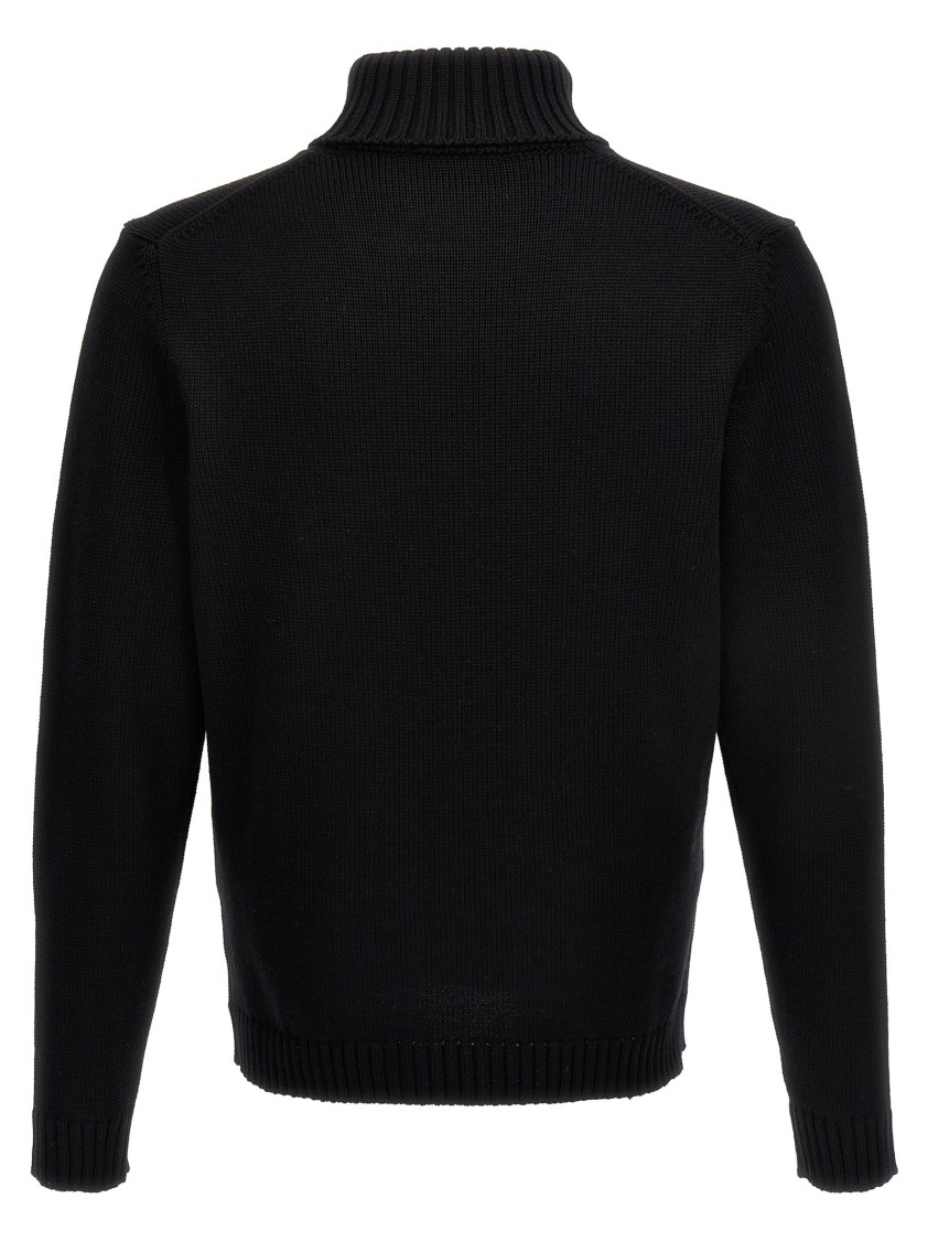 Zanone Fitted Black Wool Turtleneck Sweater With Long Cuffed Sleeves In Black