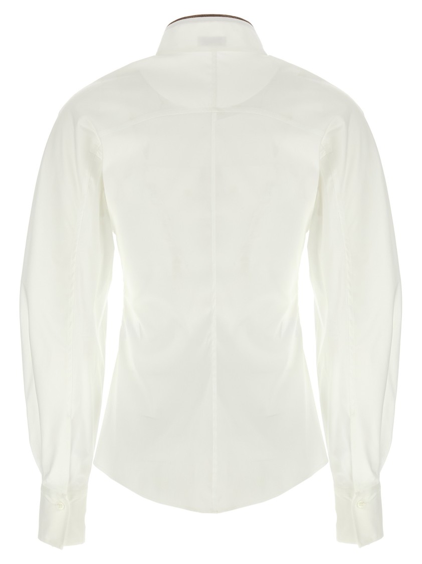 Brunello Cucinelli Stretch Cotton Poplin Shirt With Shiny Collar Detail In White