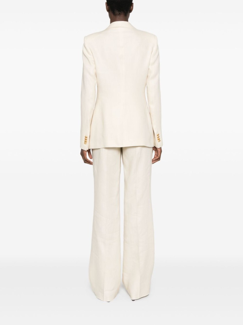 Shop Tagliatore Ecru Linen Tailored Suit With Wide-leg Trousers