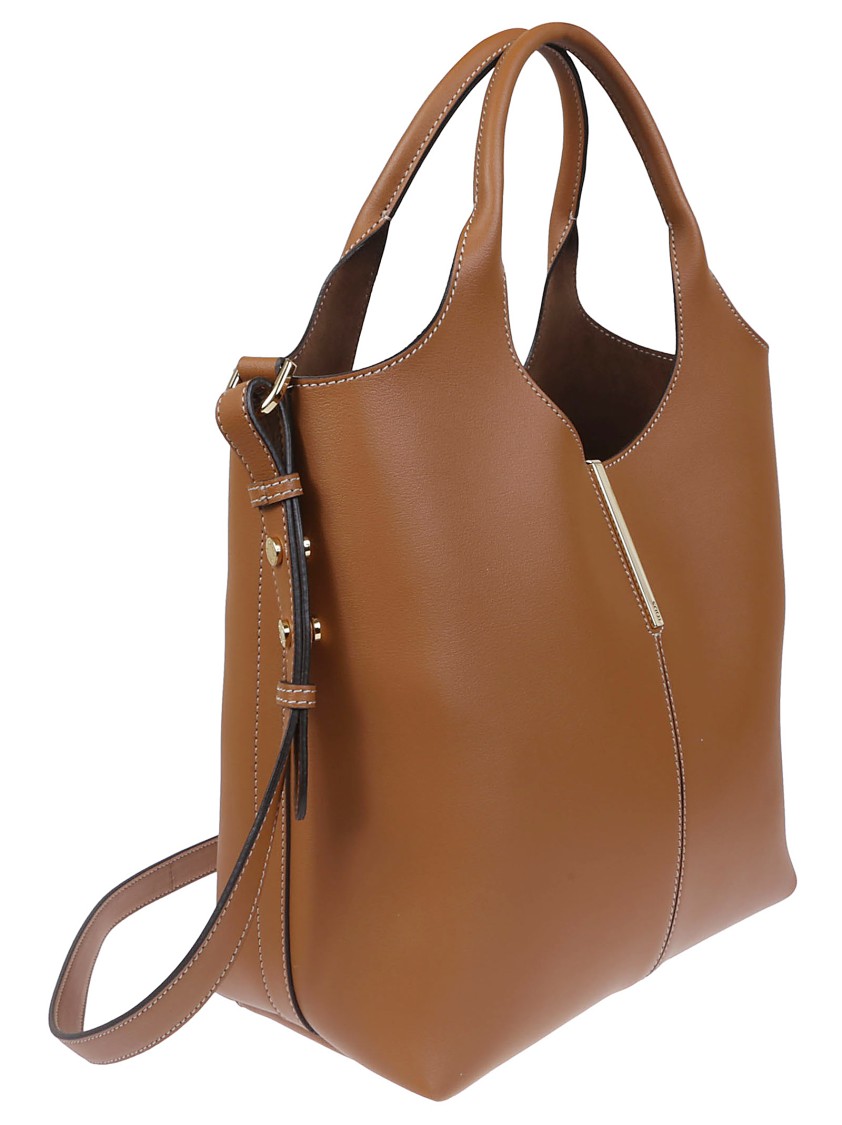 Tod's Brown Leather Handbag With Dual Handles In Brown