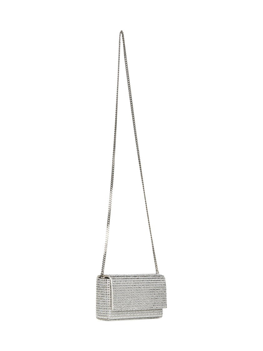 Amina Muaddi Mini Satin Clutch With Detachable Chain Strap