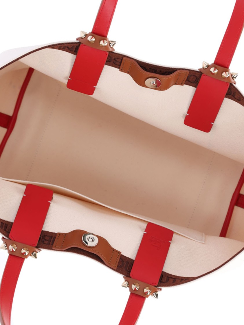 Christian Louboutin Large Cotton Tote Bag With Leather Accents In White