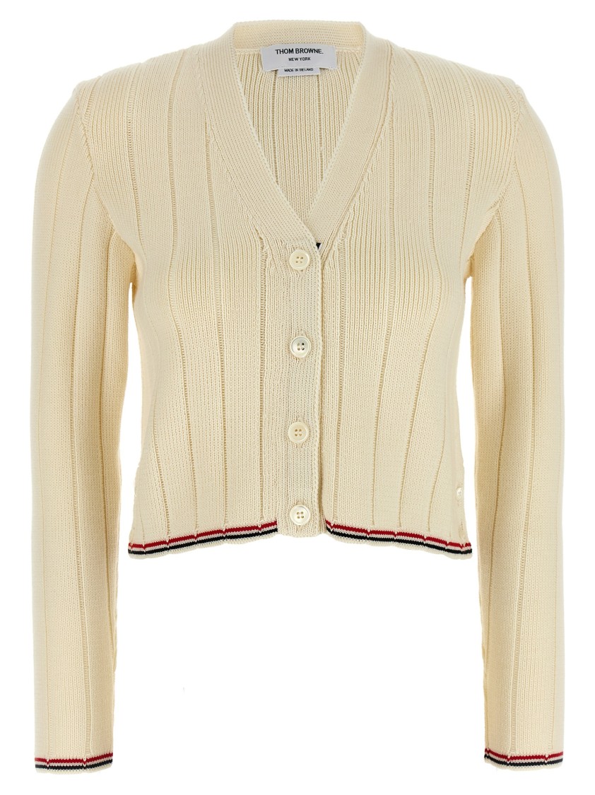Thom Browne 'ladder Full Needle Rib Stitch' Cardigan In Neutral