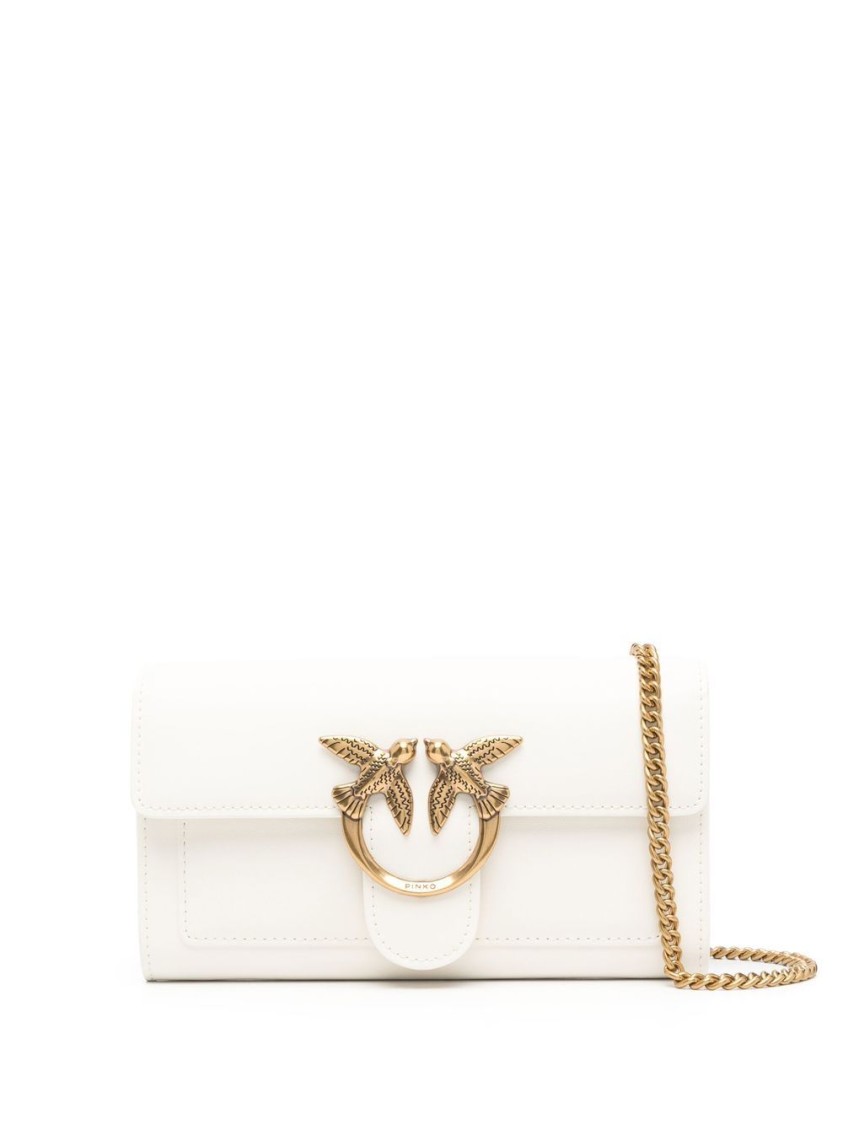 Shop Pinko Cloud White Calf Leather Wallet With Gold-tone Accents