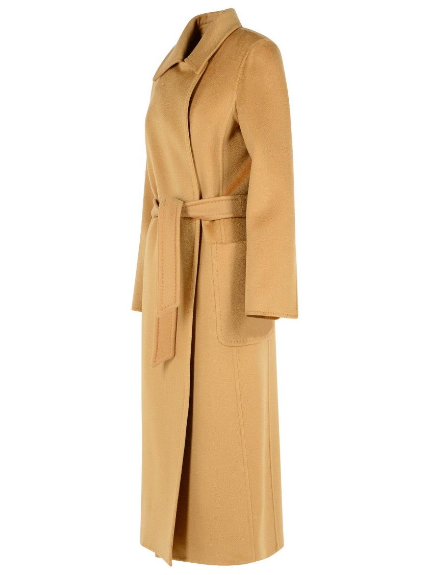 Max Mara Cashmere Coat With Belted Waist And Long Length In Neutrals