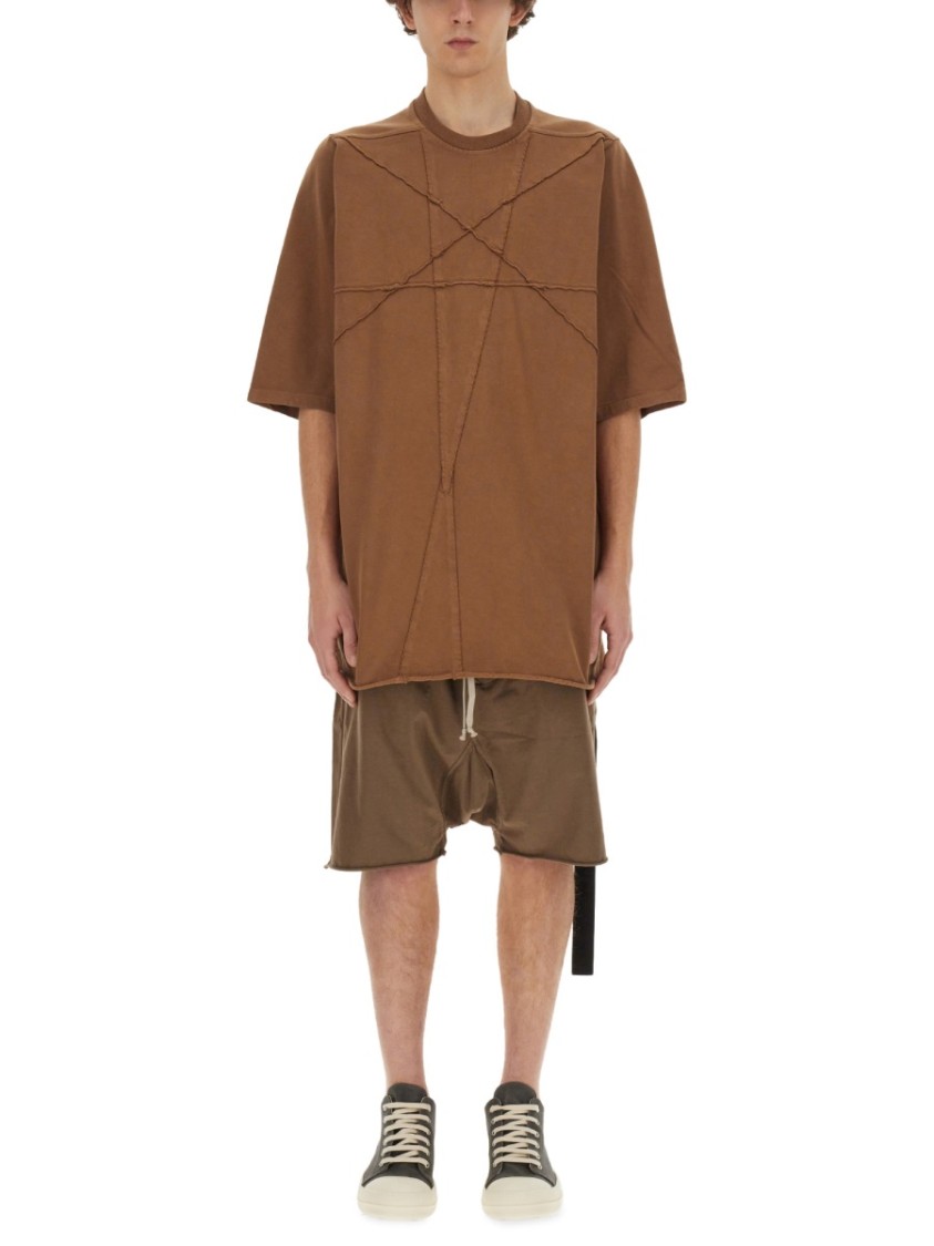 Rick Owens Drkshdw Drkshdw By Rick Owens Geometric Stitch Oversized T-shirt In Brown Cotton In Brown