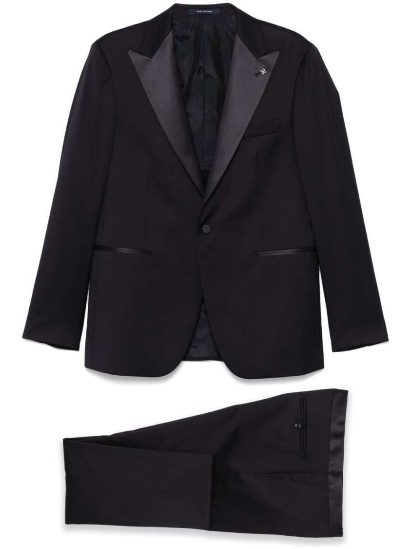 Shop Tagliatore Navy Blue Suit Jacket In Black