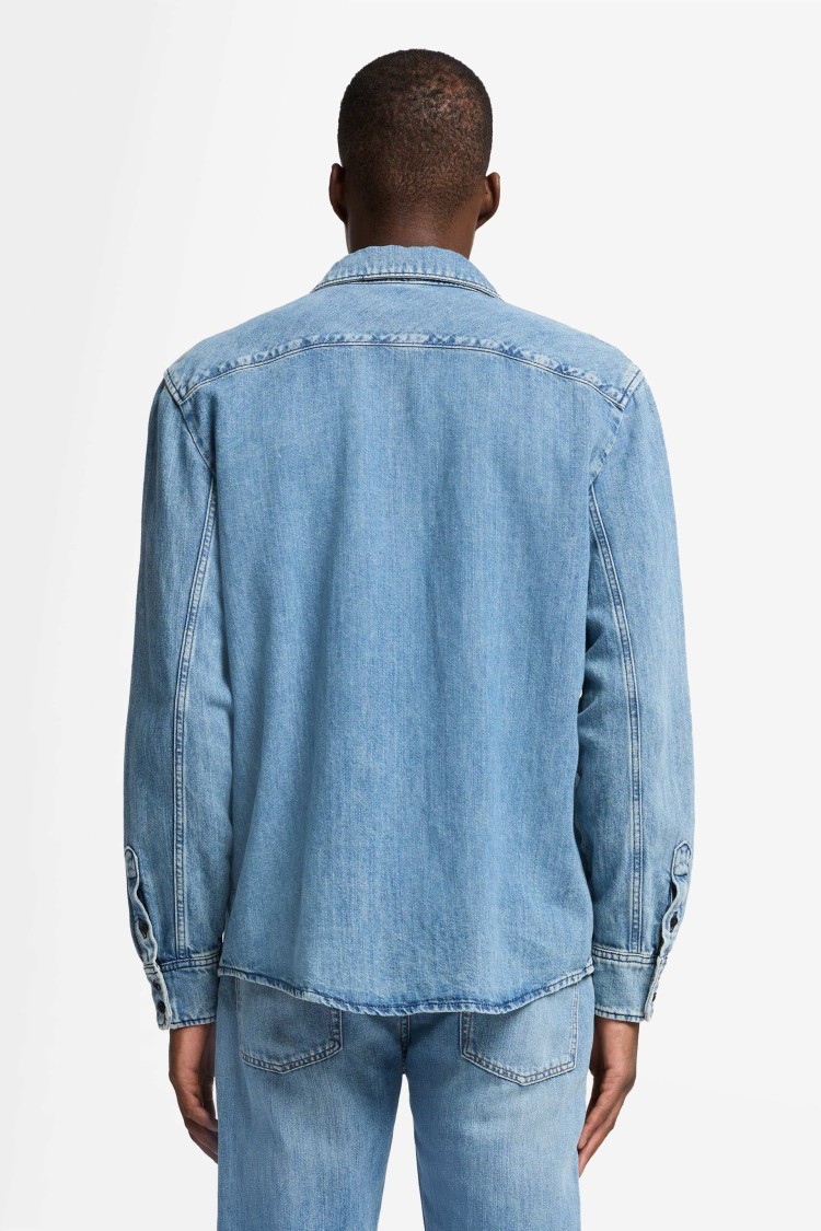 7 For All Mankind Light Blue Cotton Shirt With Classic Collar In Blue