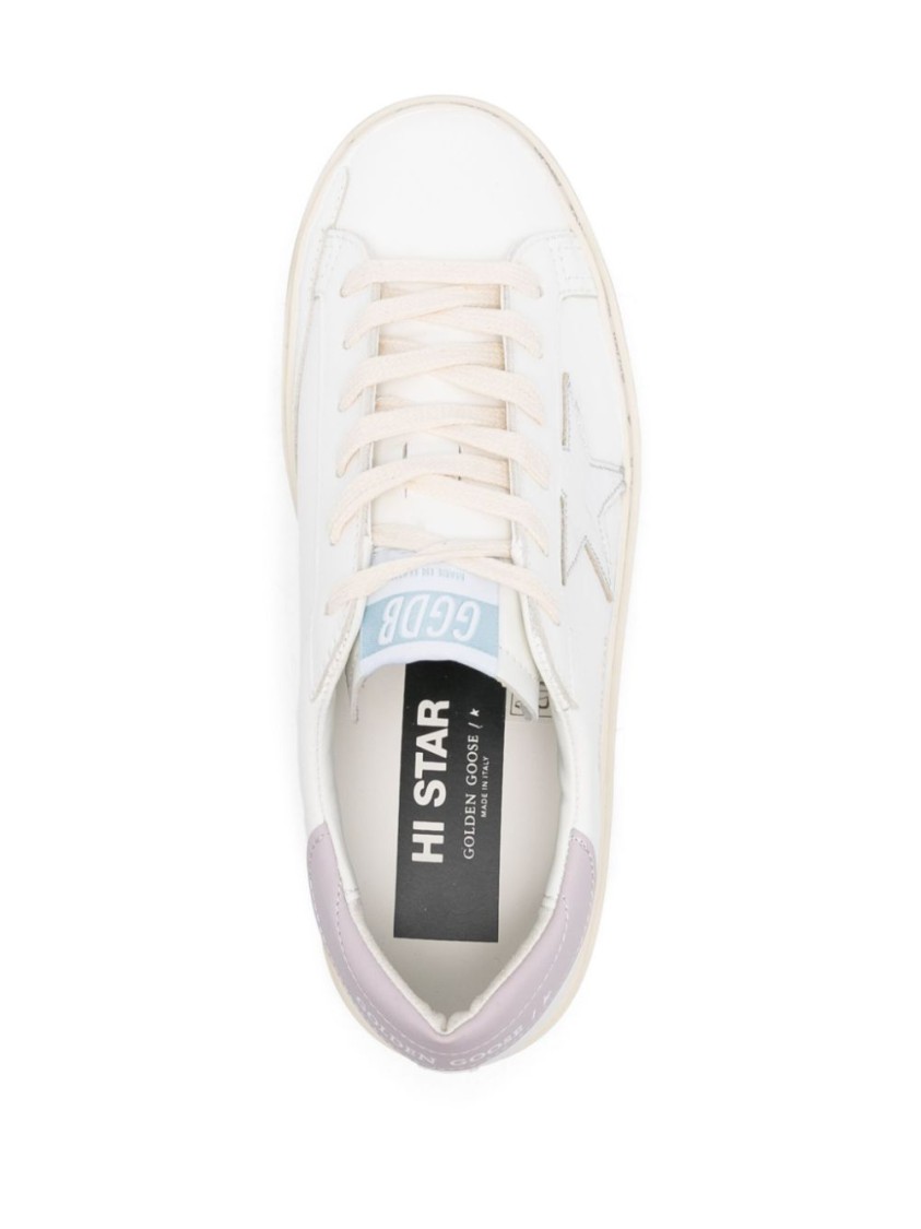 Golden Goose 'hi Star' White Low Top Sneakers With Laminated Star Patch On The Side In White