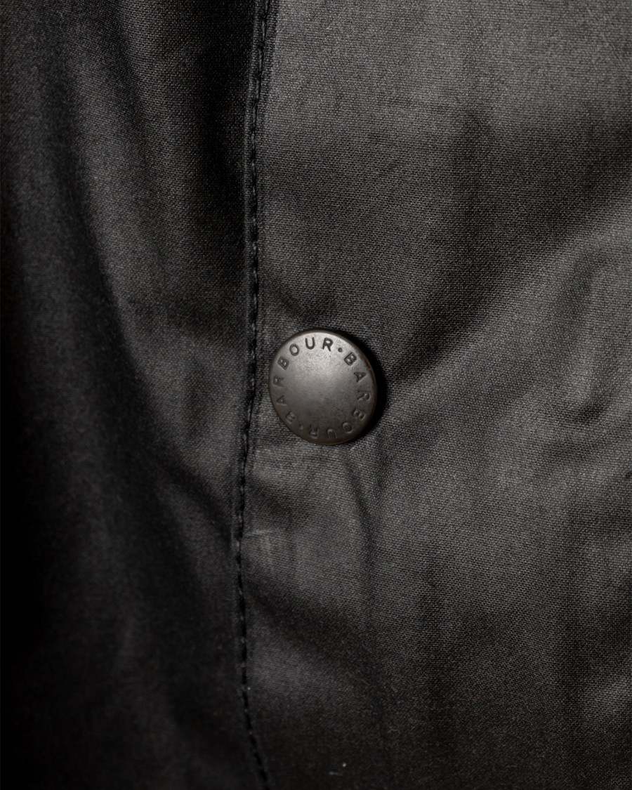 Barbour Beaufort Waxed Jacket With Detachable Hood And Rear Pocket In Black