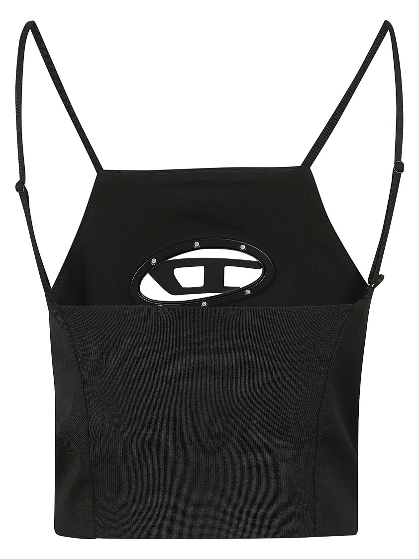 Diesel T-wilight Black Top With Halterneck And Oval D Logo Plaque On The Front In Wool Blend Woman In Black