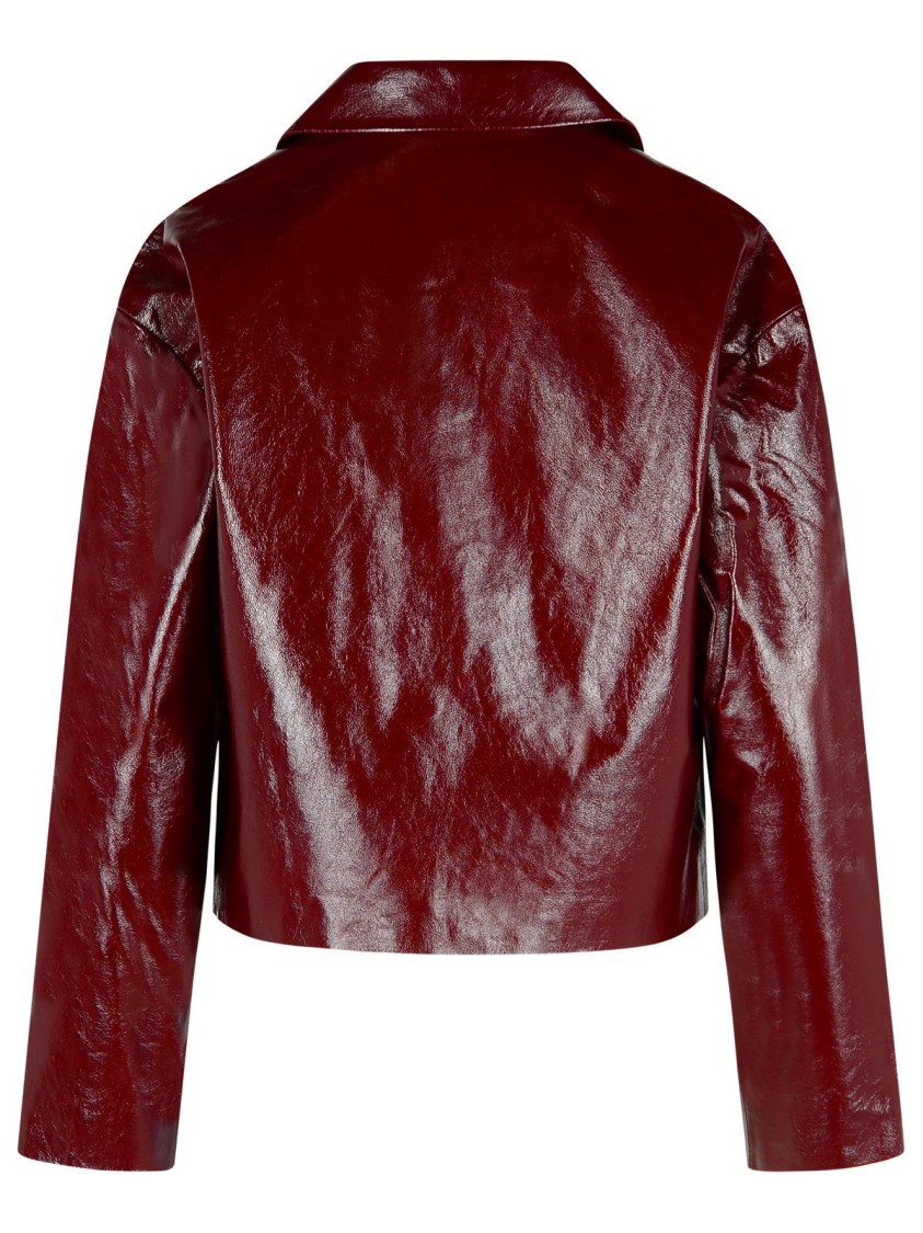 Self-portrait Womens Peter Pan Collar Boxy-fit Faux-leather Jacket Burgundy