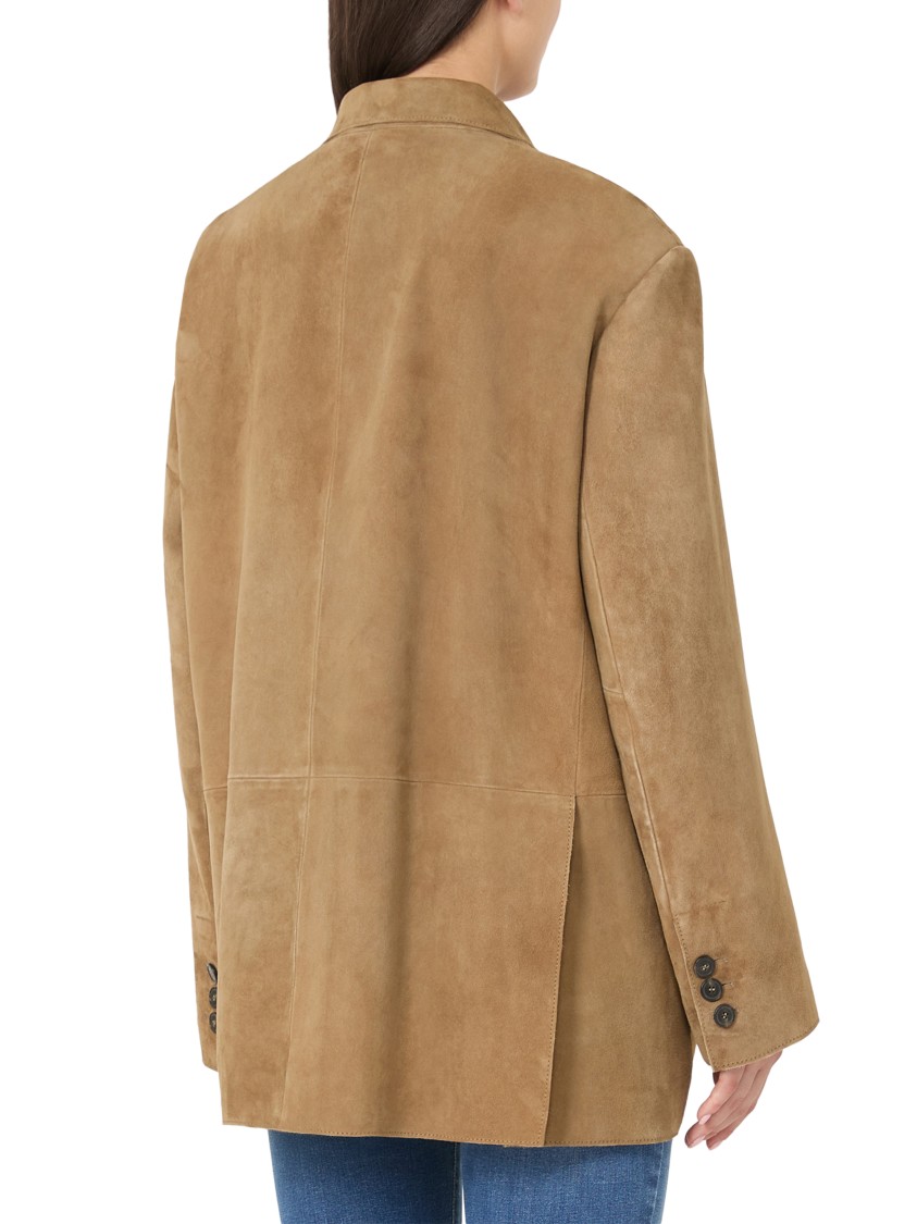 Max Mara Notched Lapel Brown Goat Leather Jacket In Brown