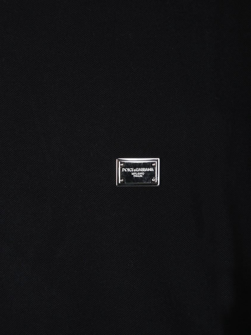Dolce & Gabbana Cotton T-shirt With Metal Plaque Featuring Front Logo In Black