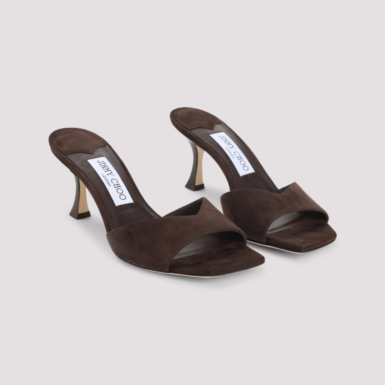 サンダル・ミュール Jimmy Choo Brown Suede Slippers With 7Cm Heel And Open Toe Jimmy Choo Brown Suede Slippers With 7Cm Heel And Open Toe