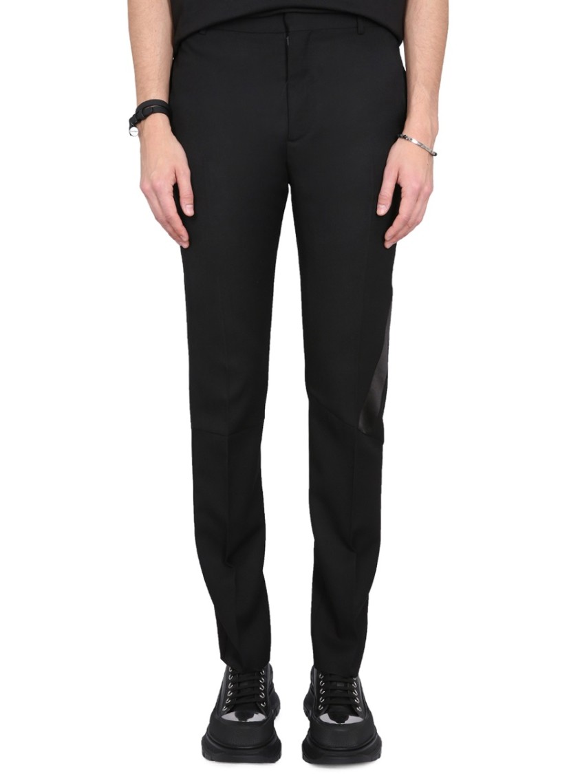 Alexander Mcqueen Wool Trousers Striped Sides In Black