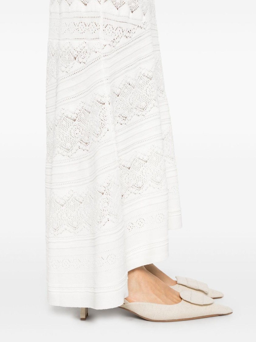 Shop Twinset Twin-set Flowing White Maxi Skirt With Pointelle Trim And Ribbed Hem