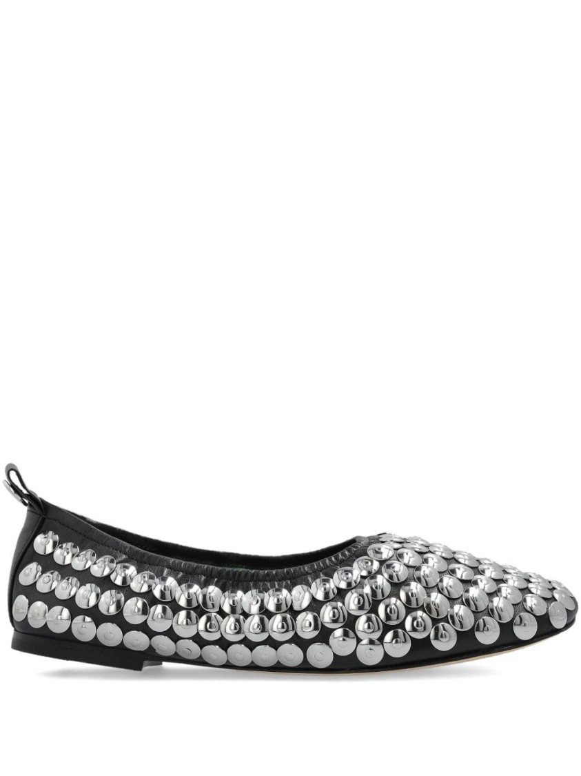 Tory Burch Round Toe Flat Shoes With Metallic Stud Accents In Black