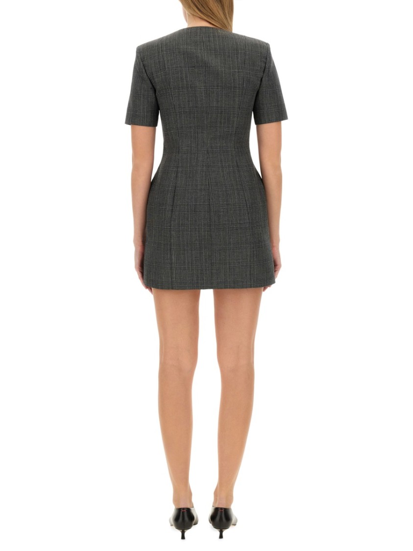 Shop Msgm Grey Virgin Wool Dress With Contrasting Front Zipper
