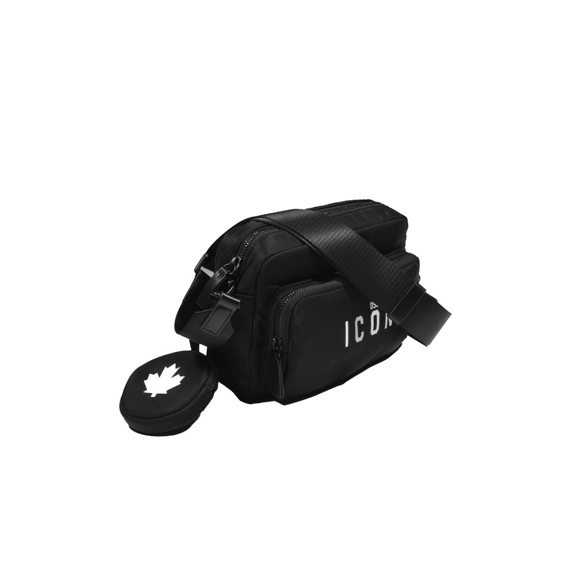 Dsquared2 Square Crossbody Bag In Glossy Black Nylon In Black
