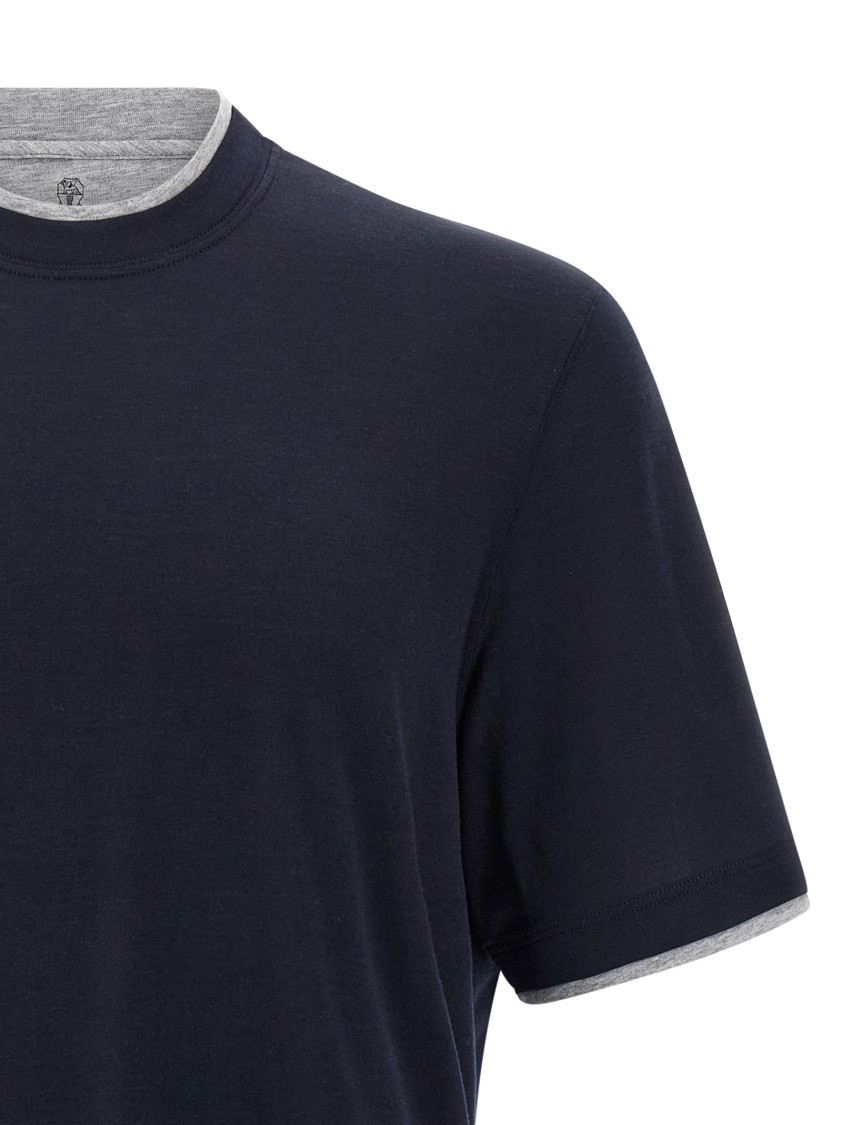 Brunello Cucinelli Double Layer T-shirt In Blue