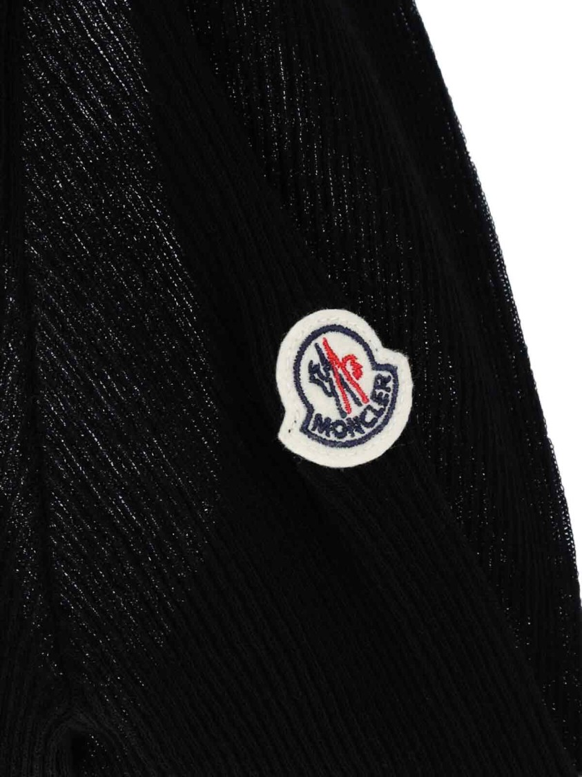Moncler Sheer Ribbed Cotton Long-sleeve Polo In Black