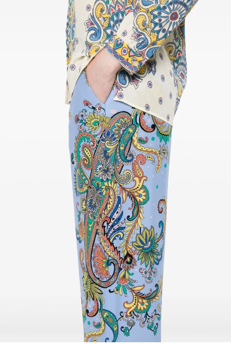 Etro Wide-leg Trousers With Paisley Patterns In Blue