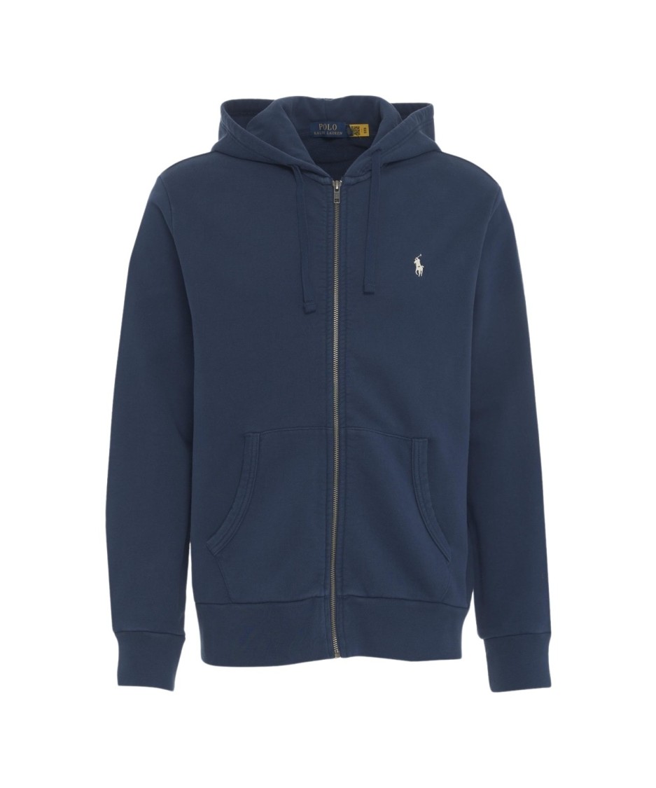 Shop Polo Ralph Lauren Zip Hoodie With Embroidered Logo In Blue