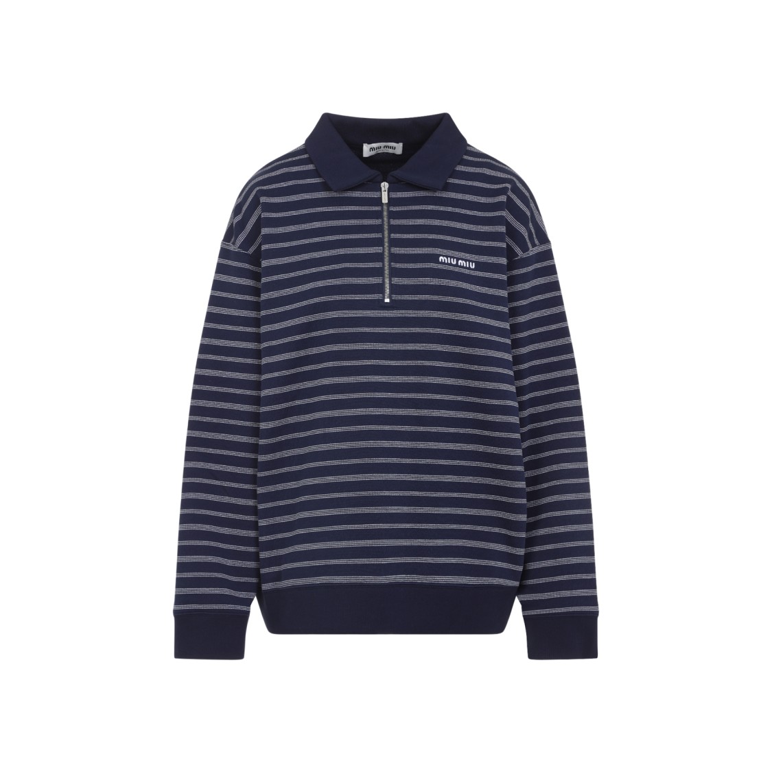 Miu Miu Half-zip Pullover With Polo Collar In Black