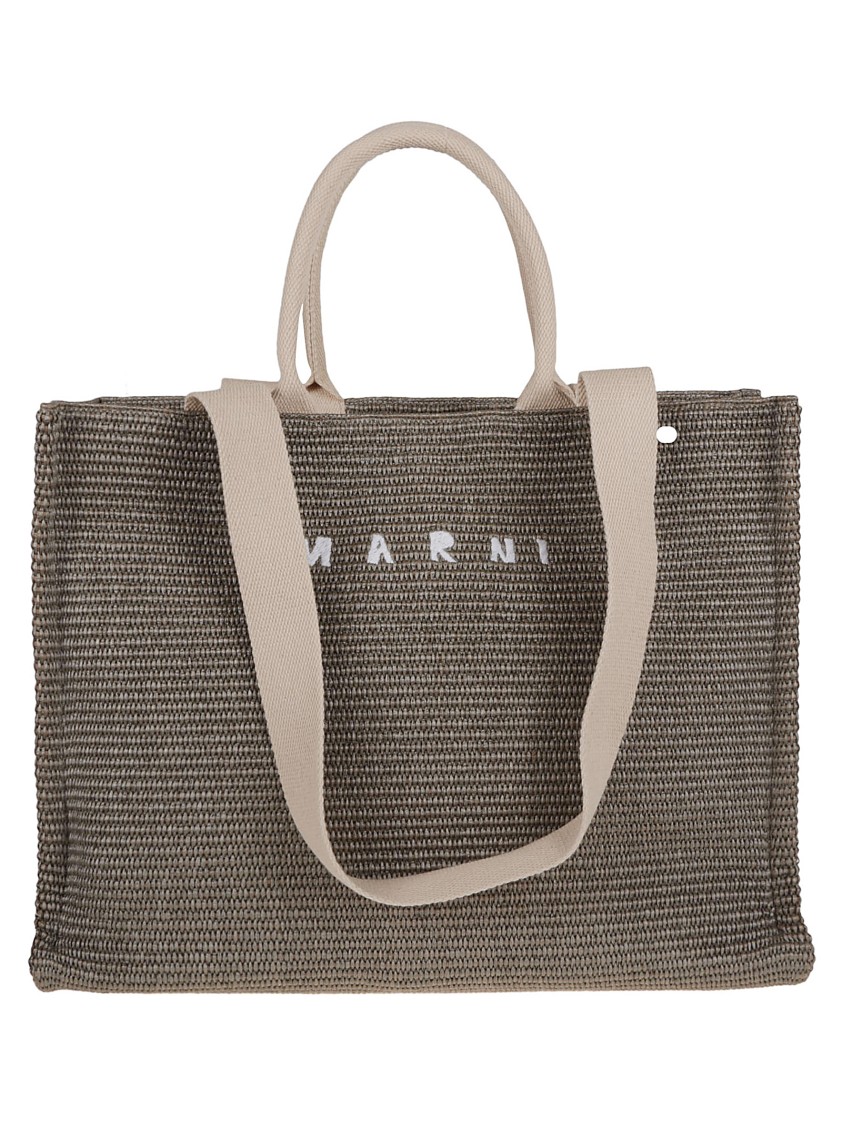MARNI MARNI TEXTURED GREEN COTTON KNIT SHOPPER BAG