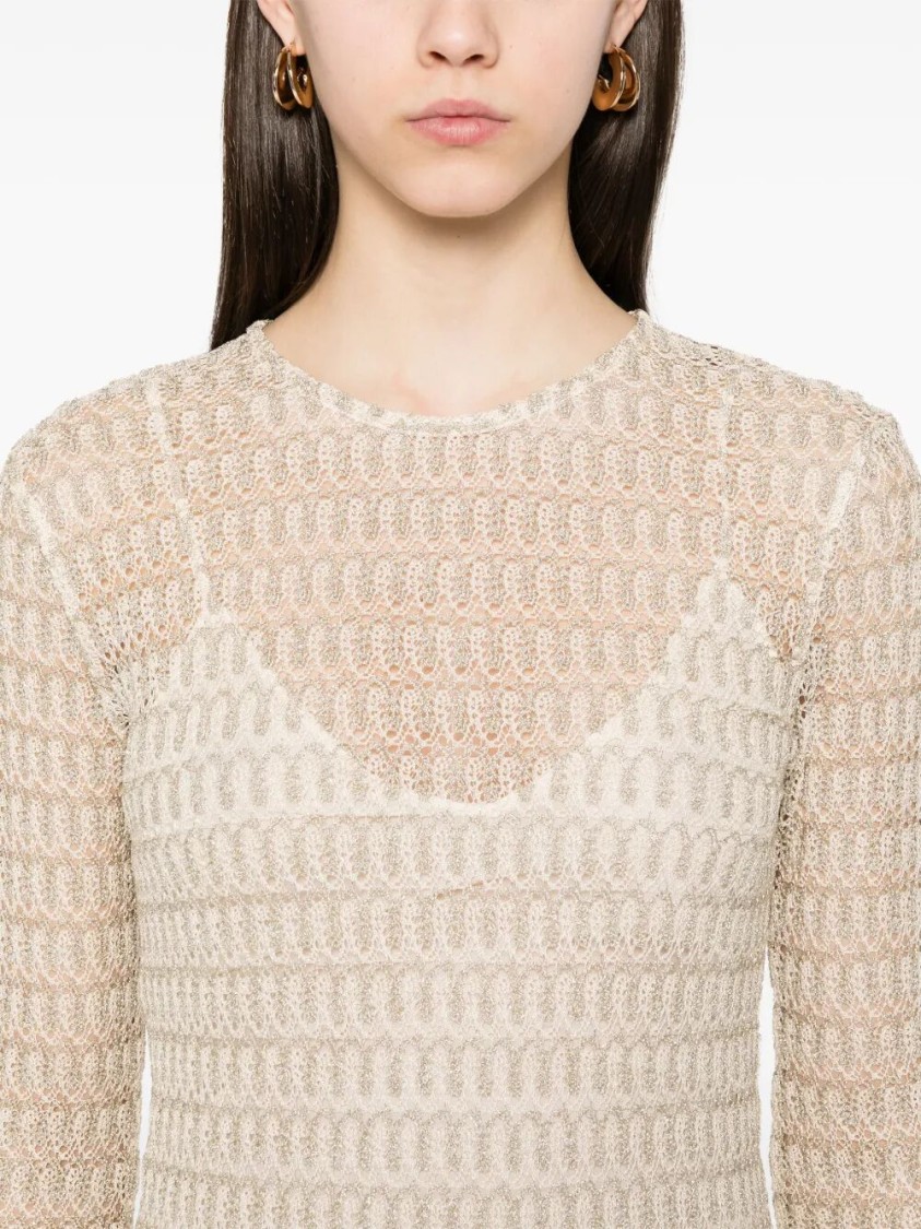 Missoni Short Dress With Long Sleeves And Unique Construction In Neutral