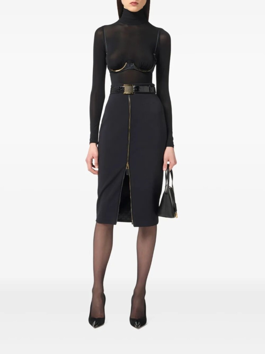 Elisabetta Franchi Lightweight Crepe Skirt With Black Zip In Black