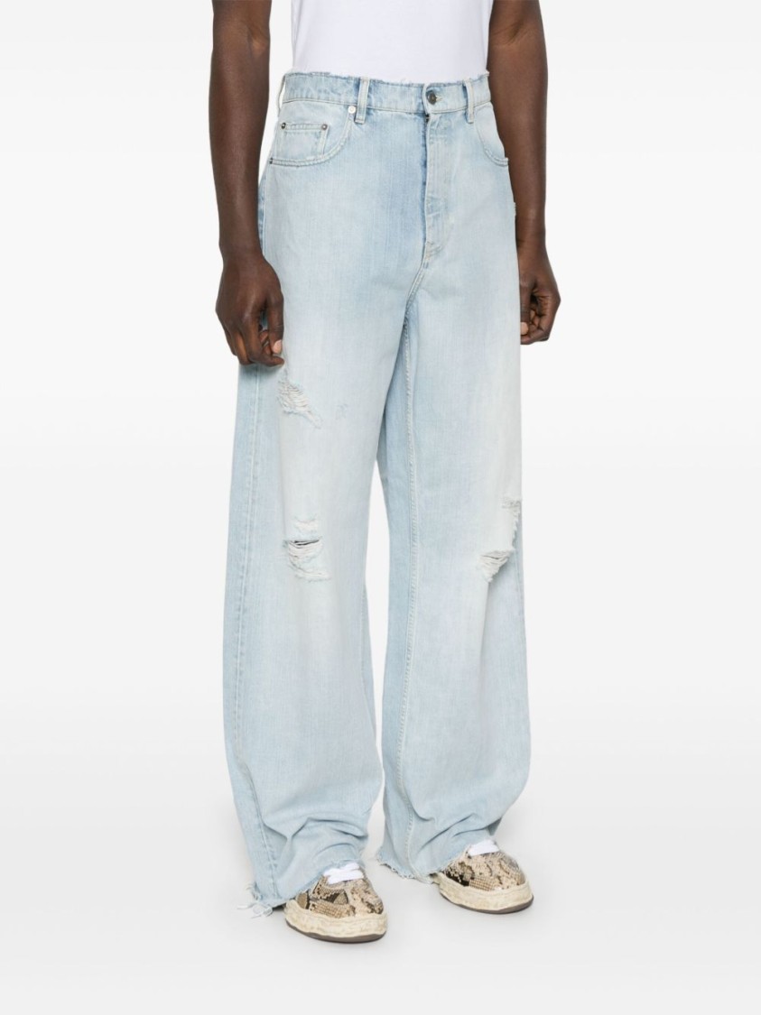 Golden Goose Light Blue Distressed Jeans With Frayed Hem And Classic Five-pocket Design