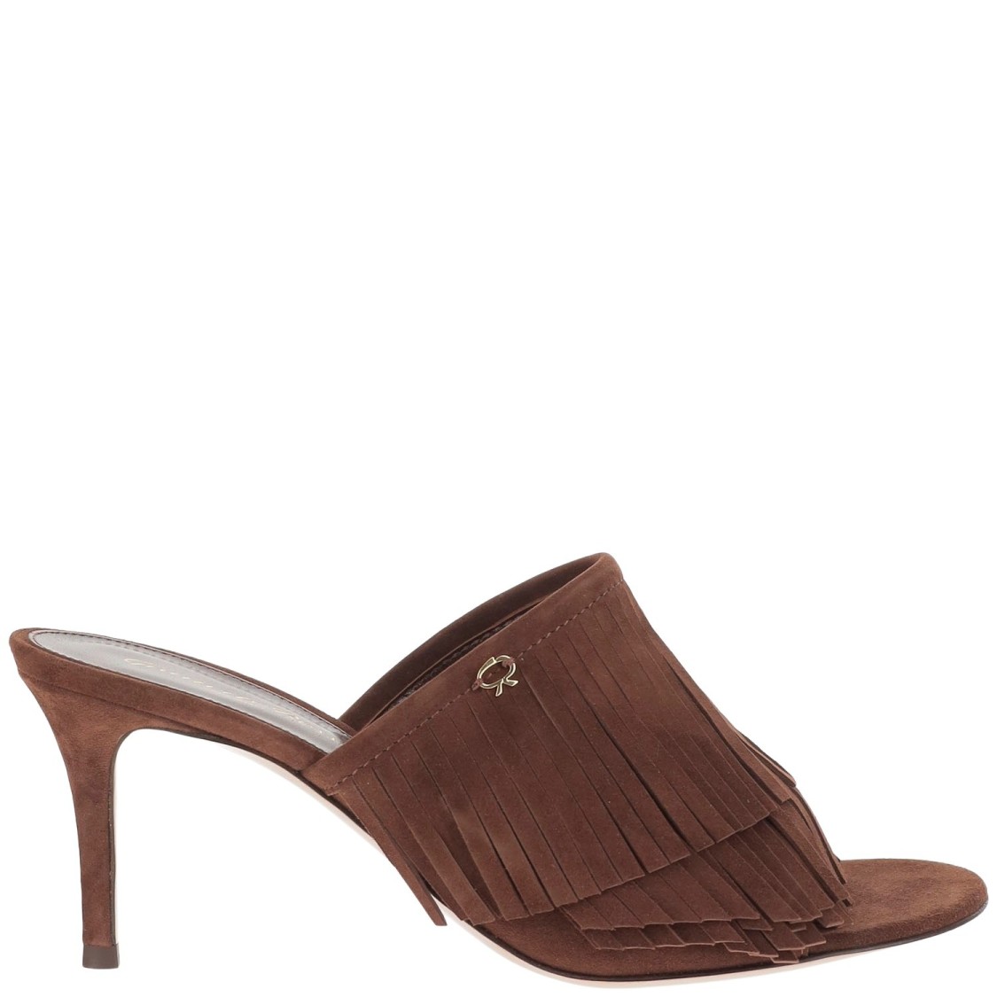 Gianvito Rossi Camoscio Fringe Mule Sandal In Brown