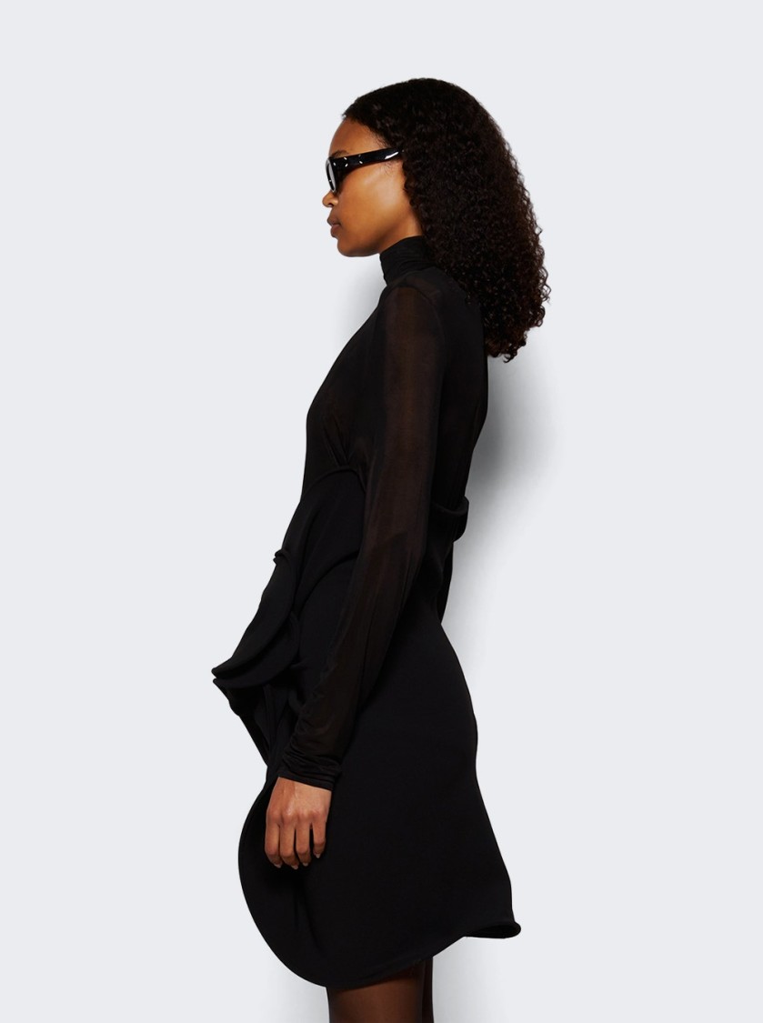 Magda Butrym Gathered Sheer Wool-blend Minidress In Black