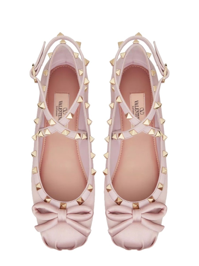 Shop Valentino Garavani Satin "rockstud" Ballerina