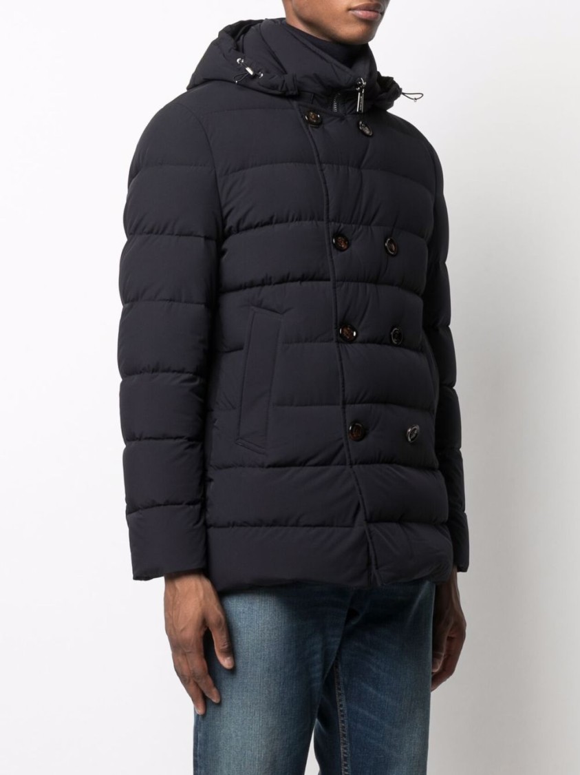 Moorer High Neck Double-breasted Parka With Detachable Hood In Black