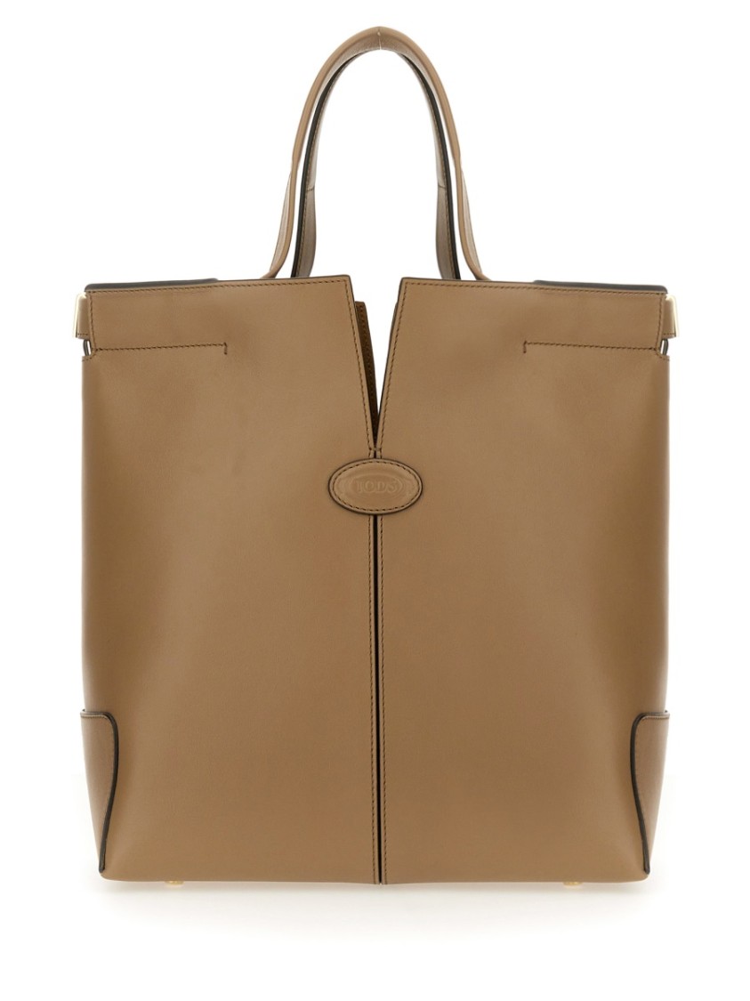Tod's Structured Brown Calfskin Shoulder Bag In Brown