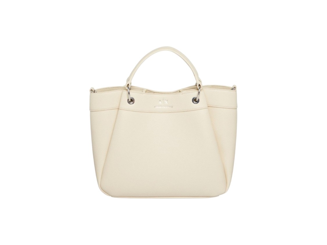 Armani Exchange Textured Beige Shopper Bag With Dual Handles In White