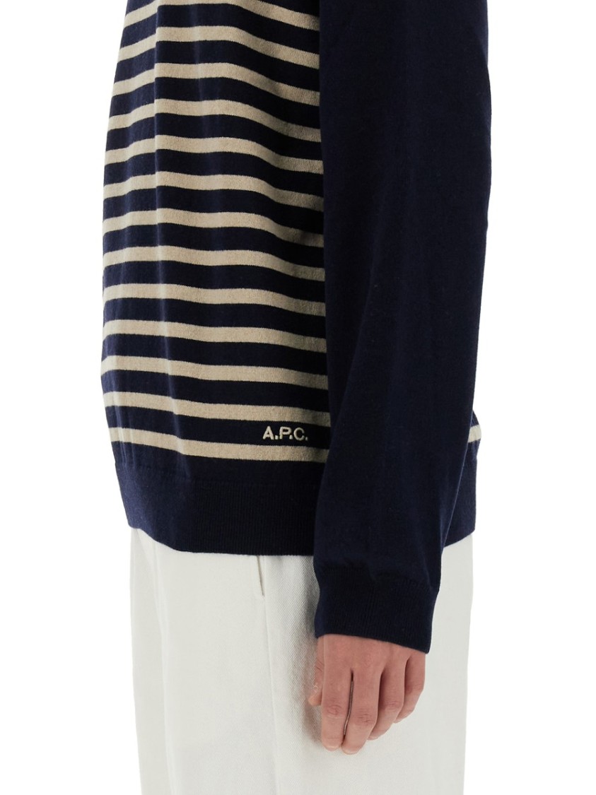 Apc A.p.c. Mattew Striped Crewneck Knitted Sweatshirt In Blue