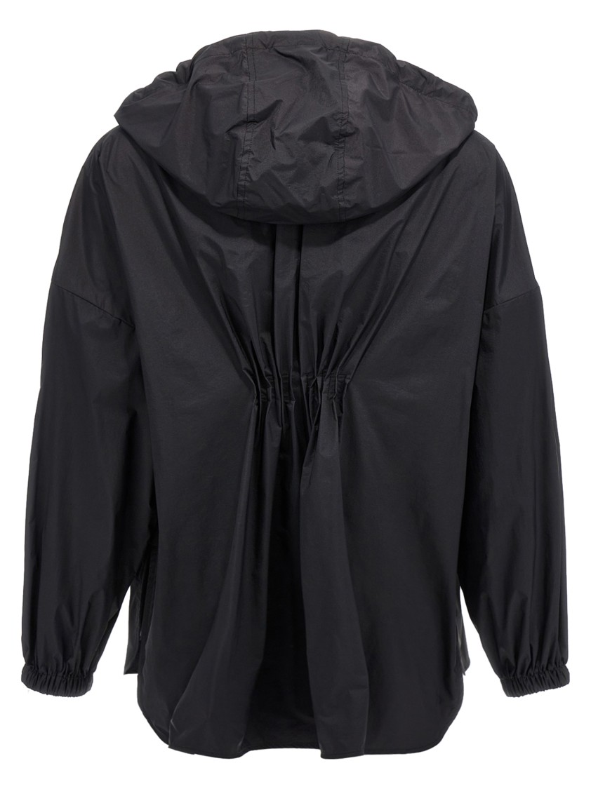 Moncler Ruffled Windbreaker Drawstring Hood In Black