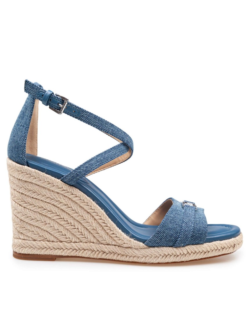 Michael Kors Mandy Wedge Sandal In Denim With Iuta Wedge In Blue