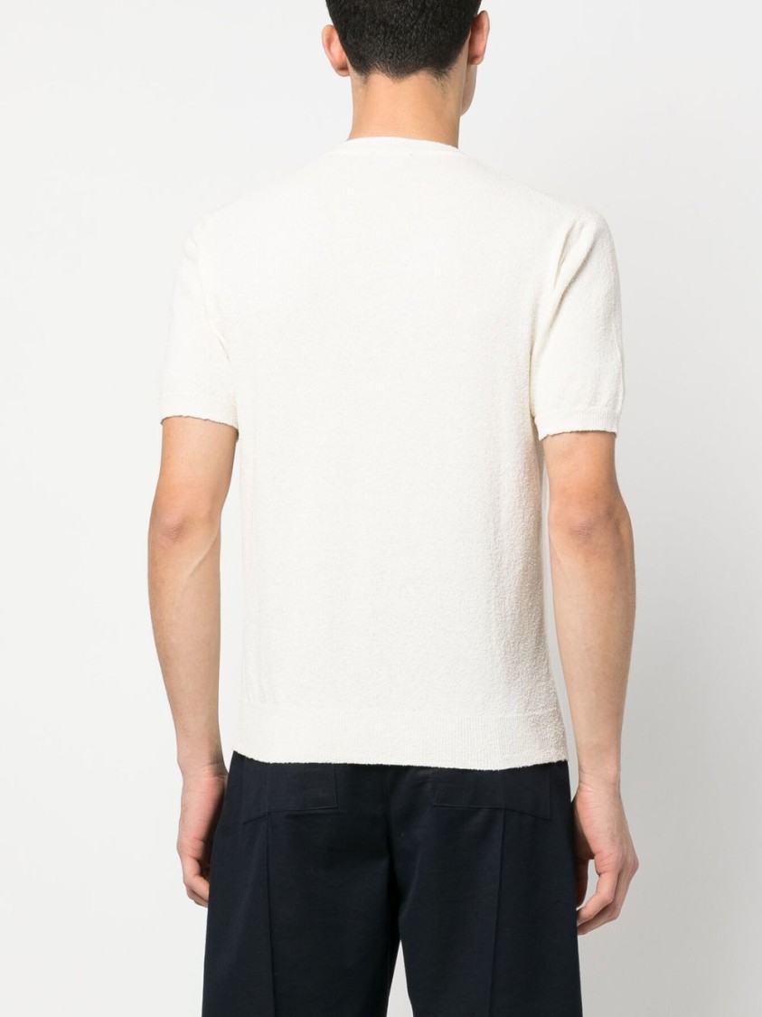 Drumohr Textured Short-sleeve Top With Classic Crew Neckline In White